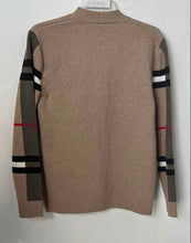 Load image into Gallery viewer, Fashion Mens Dark Khaki Contrast Stripe Sleeves Open Front Cardigan Sweater Sz L
