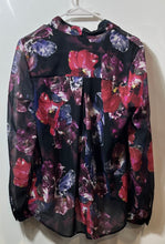 Load image into Gallery viewer, Jennifer Lopez Womens Black Floral Surplice Long Sleeve Cross Body Top Size M
