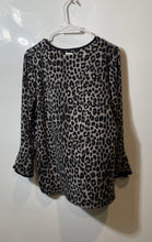 Load image into Gallery viewer, Michael Kors Womens Gray Animal Print Long Sleeve Round Neck Blouse Top Size L
