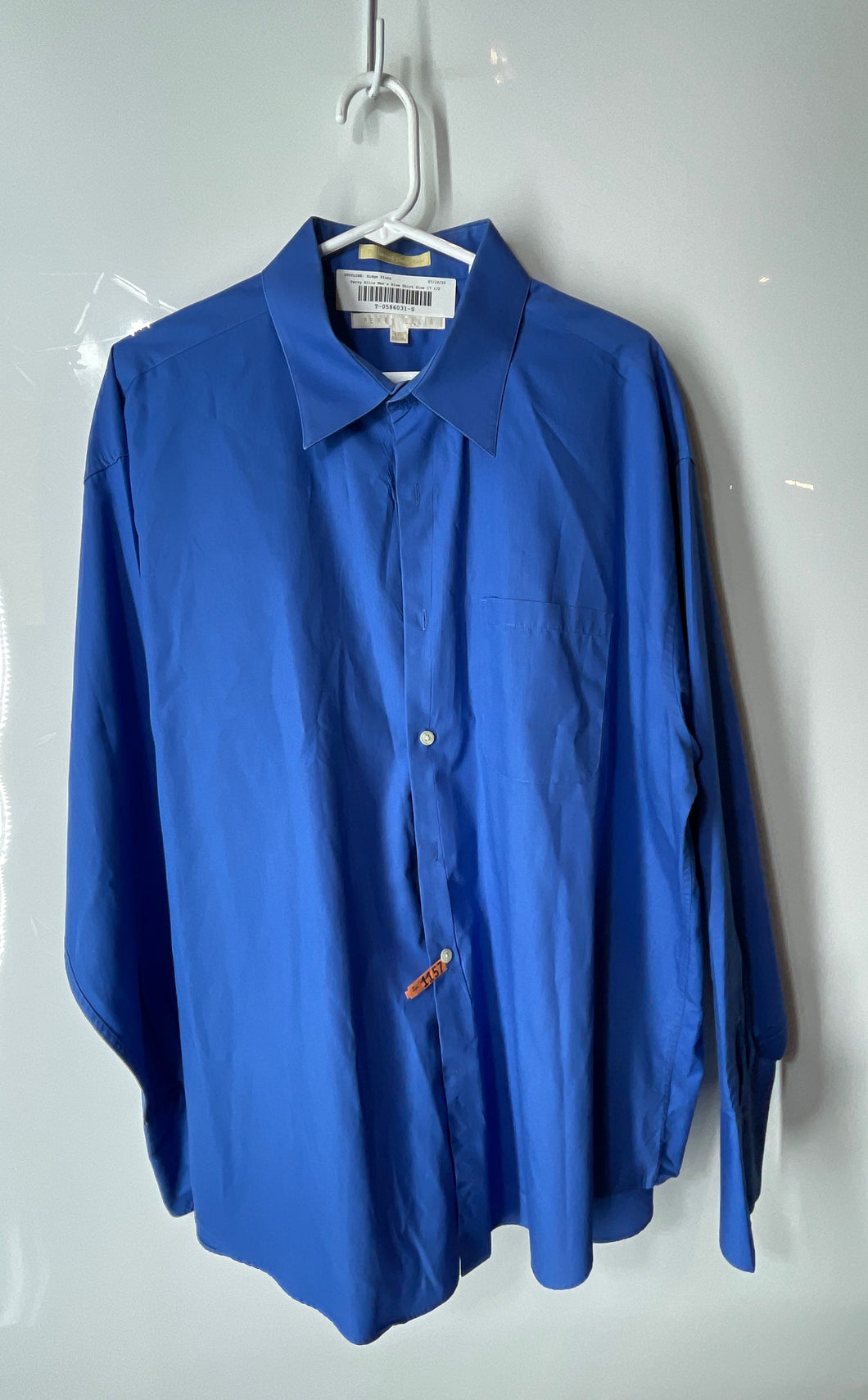 Perry Ellis Mens Blue Long Sleeve Collared Dress Shirt Size 17 1/2 34/35