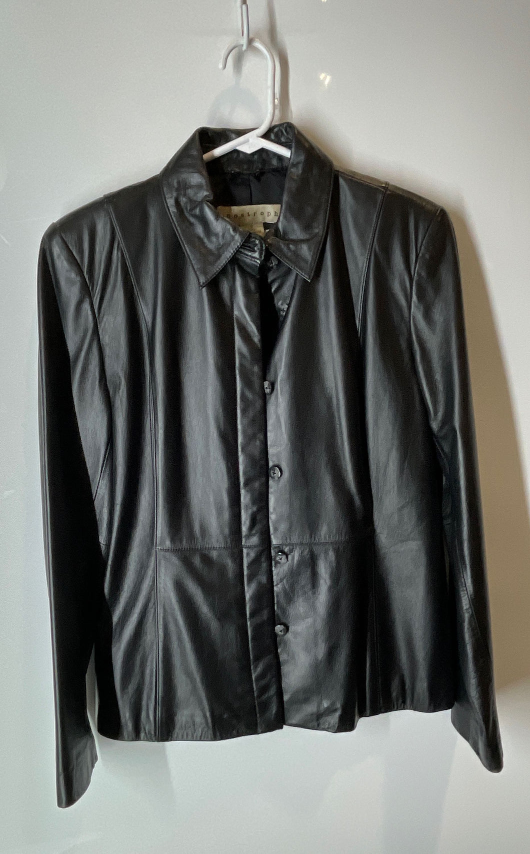 Apostrophe Womens Black Leather Long Sleeve Lined Button Front Jacket Size 8