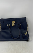 Load image into Gallery viewer, Michael Kors Womens Hamilton Blue Textured Leather Double Handle Lined Tote Bag

