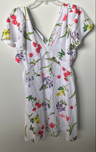 Load image into Gallery viewer, Loft Womens White Floral Short Sleeve Side Cutout V-Neck A-Line Dress Size 12
