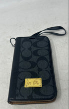 Load image into Gallery viewer, Coach Womens Blue Signature Print Leather Foldable Apple iPhone Case
