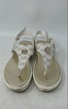 Load image into Gallery viewer, Michael Kors Girls White Gray Signature Print Flat Thong Sandals Size 4
