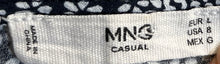 Load image into Gallery viewer, MNG Womens Navy Blue &amp; White Floral Short Sleeve Collarless Blouse Top Size 8
