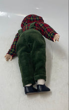 Load image into Gallery viewer, Blonde Hair Home Decorative Porcelain Doll With Green Corduroy Overalls &amp; Hat
