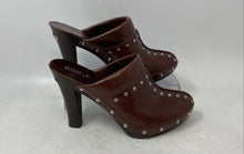 Load image into Gallery viewer, Michael Kors Womens Brown Leather Studded Slip-On Block Mule Heels Size 5.5M
