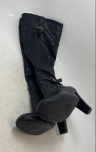 Load image into Gallery viewer, Charles David Womens Black Leather Side Zip Block Heel Knee High Boots Size 8
