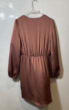 Load image into Gallery viewer, Express Womens Brown Long Sleeve Surplice Neck Mini Wrap Dress Size Medium
