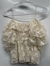 Load image into Gallery viewer, Zara Womens Beige Floral Lace Embroidery Off-The-Shoulder Blouse Top Size XS
