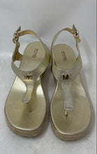 Load image into Gallery viewer, Michael Kors Womens Gold Leather Wedge Espadrille Thong Sandals Size 8.5M
