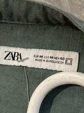 Load image into Gallery viewer, Zara Mens Green Roll Tab Sleeve Band Collar Button-Up Shirt Size Medium
