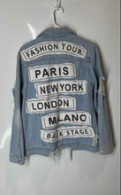 Load image into Gallery viewer, American Bazi Womens Blue Denim Distressed Long Sleeve Jean Jacket Size Small
