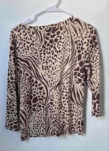 Load image into Gallery viewer, Ann Taylor Womens Beige Brown Animal Print 3/4 Sleeve Pullover Blouse Top Sz LP
