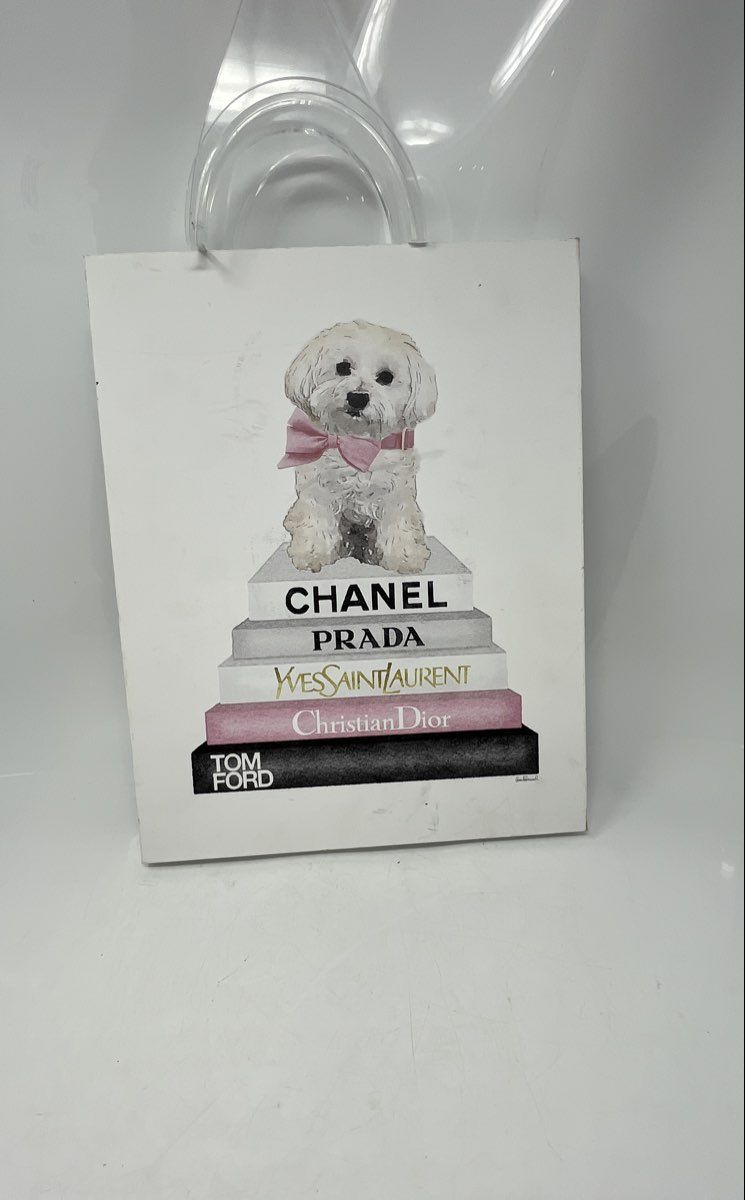 Wall Hanging Decorative Fashion Designer Pet Dog Bookstack Artwork Print