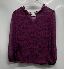 Load image into Gallery viewer, Express Womens Purple Animal Print Long Sleeve Ruffled Blouse Top Size Medium
