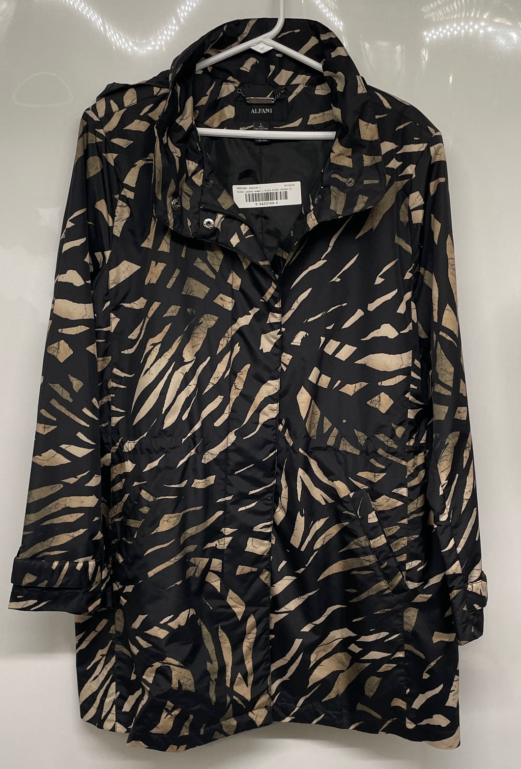Alfani Womens Black Brown Abstract Print Long Sleeve Full-Zip Jacket Size L