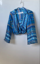 Load image into Gallery viewer, Zara Womens Multicolor Printed Long Sleeve Wrap Cropped Blouse Top Size S
