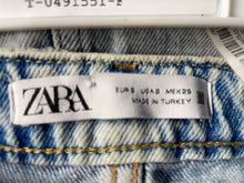 Load image into Gallery viewer, Zara Womens Blue Denim Pockets Raw Hem Straight &amp; Pencil Skirt Size Small
