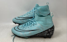 Load image into Gallery viewer, Mens Blue Black Glitter Lace-Up High Top Soccer Cleats Size EUR 38
