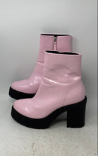 Load image into Gallery viewer, Asos Womens Pink Leather Side Zip Round Toe Block Heel Ankle Booties Size 11
