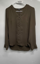 Load image into Gallery viewer, Express Womens Green Long Sleeve V-Neck Button Front Blouse Top Size Small
