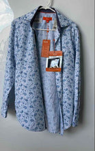 Load image into Gallery viewer, Tallia Mens Blue Printed Long Sleeve Dress Shirt Size Small With Tag
