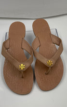 Load image into Gallery viewer, Authentic Tory Burch Womens Monroe Beige Monogram Thong Sandals Size 9 M Stained
