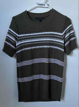 Load image into Gallery viewer, Banana Republic Womens Green White Striped Short Sleeve Pullover Sweater Size M
