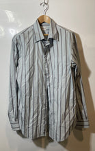 Load image into Gallery viewer, Authentic Armani Collezioni Mens Blue Gray Striped Cotton Button-Up Shirt Size L
