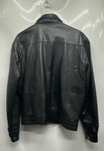 Load image into Gallery viewer, Tailored By Arsco Mens Black Leather Long Sleeve Collared Bomber Jacket Size S
