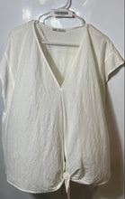 Load image into Gallery viewer, Zara Womens Off White Short Cap Sleeve V-Neck Front Tie Blouse Top Size Small
