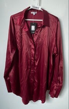 Load image into Gallery viewer, Fashion Nova Womens Burgundy Long Sleeve Collared Button-Up Shirt Size L W/ Tag
