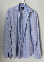 Load image into Gallery viewer, Calvin Klein Mens White Blue Plaid Cotton Slim Fit Non-Iron Dress Shirt Size L
