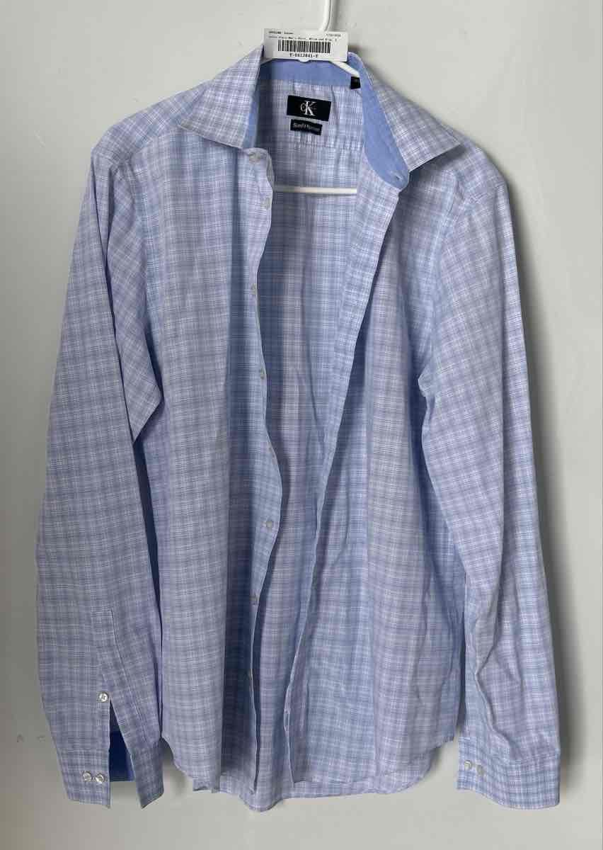 Calvin Klein Mens White Blue Plaid Cotton Slim Fit Non-Iron Dress Shir – The Goodwill Box
