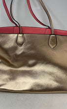 Load image into Gallery viewer, Aldo Womens Gold Metallic Leather Inner Pocket Double Strap Large Tote Handbag
