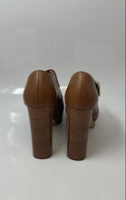 Load image into Gallery viewer, Michael Kors Womens Eleni Brown Leather Peep Toe Buckle Platform Heels Size 8.5M
