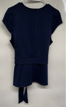 Load image into Gallery viewer, 7th Avenue Design Studio NY &amp; Company Womens Blue V-Neck Belted Blouse Top Sz L
