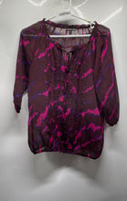 Load image into Gallery viewer, Express Womens Multicolor Tie-Dye Print 3/4 Sleeve Tie-Neck Blouse Top Size S
