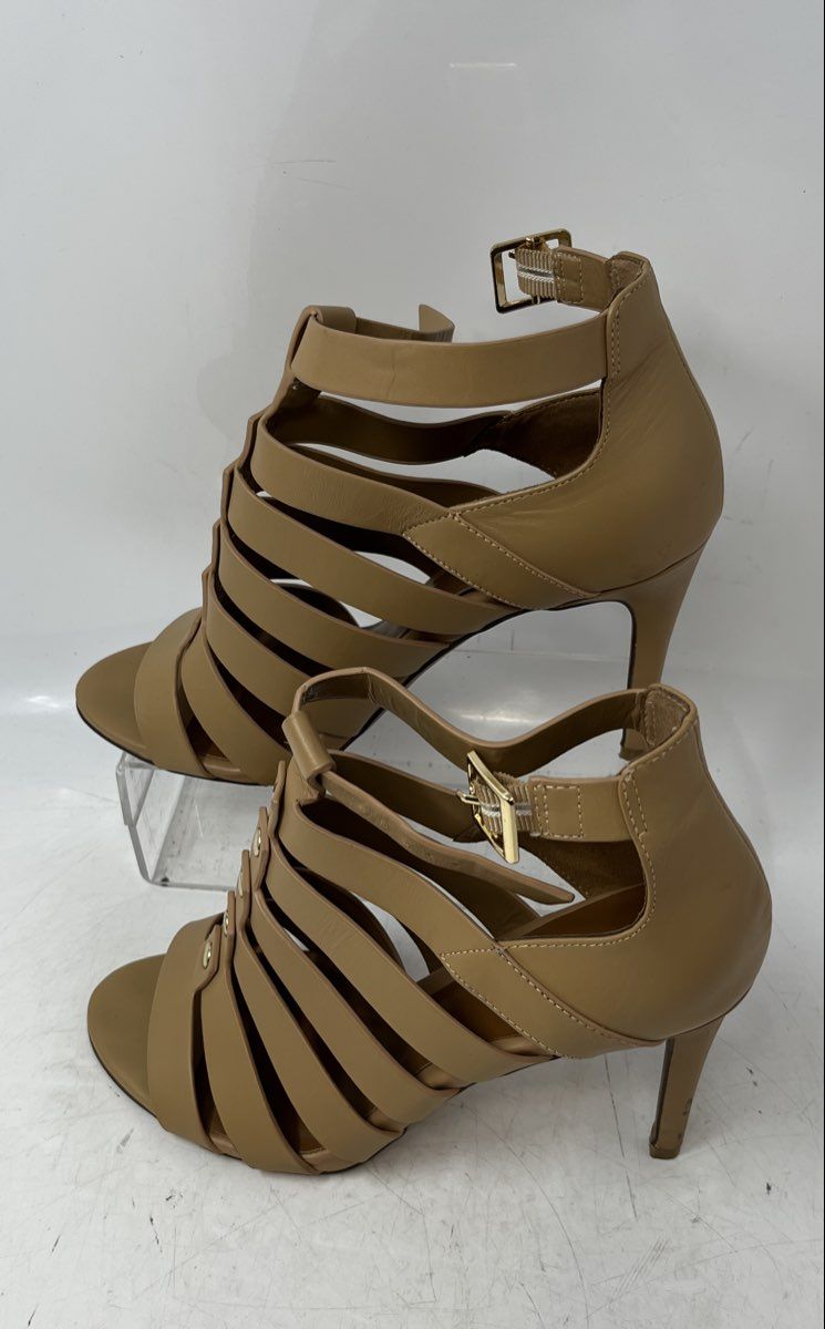 Aldo Womens Beige Leather Open Toe Buckle Gladiator Heels Size 8.5