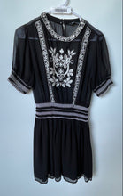 Load image into Gallery viewer, Zara Womens Black White Embroidered Sheer Puff Sleeve Crew Neck Mini Dress Sz M
