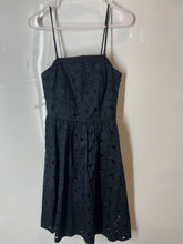 Load image into Gallery viewer, Ann Taylor Womens Black Floral Embroidered Eyelet Fit &amp; Flare Dress Size 0
