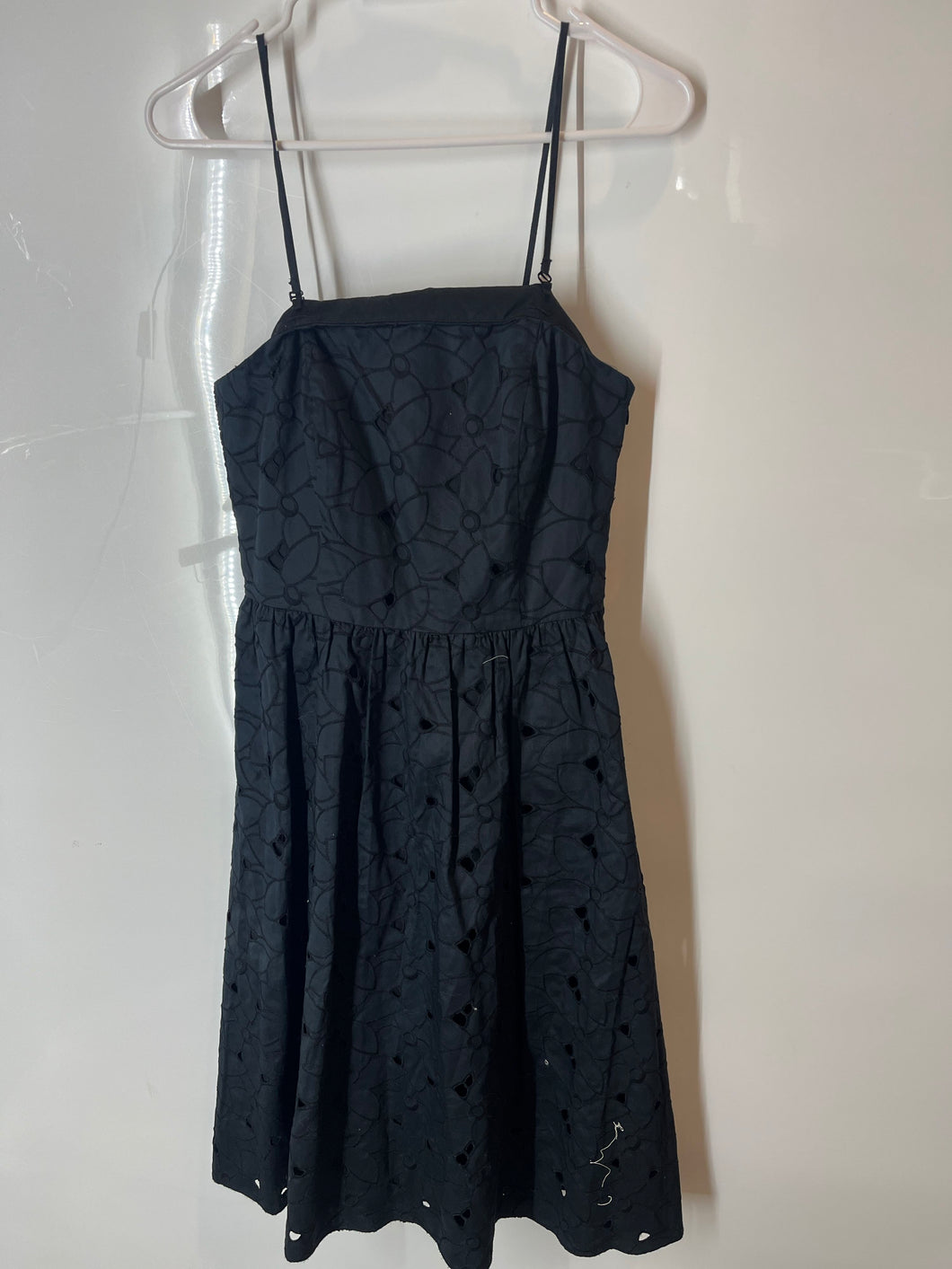 Ann Taylor Womens Black Floral Embroidered Eyelet Fit & Flare Dress Size 0