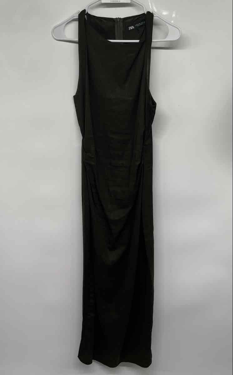 Zara Womens Green Sleeveless Round Neck Side Slit Long Maxi Dress Size XS