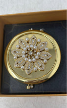 Load image into Gallery viewer, Monet Womens Gold-Tone Pearl Round Compact Mirror In Open Box
