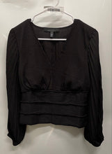 Load image into Gallery viewer, White House Black Market Womens Black Balloon Sleeve Side-Zip Blouse Top Size 2
