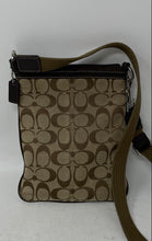 Load image into Gallery viewer, Coach Womens Brown Beige Signature Stripe Swingpack Charm Crossbody Handbag
