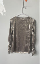Load image into Gallery viewer, Vince Camuto Womens Shiny Taupe Velvet Long Sleeve Ruched Blouse Top Sz S W/Tags
