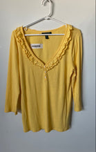 Load image into Gallery viewer, Lauren Ralph Lauren Womens Yellow 3/4 Sleeve Deep V-Neck Ruffle Blouse Top Sz L
